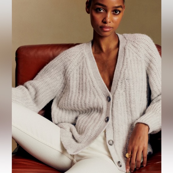 Sezane Sweaters - Sezane Basile cardigan, pearl gray, XS